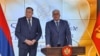 Milorad Dodik president of BiH entity Republika Srpska, and head of Parliament of Montenegro Andrija Mandić and protest, february 27, 2024. 