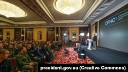 Під час виступу президента України Володимира Зеленського на Міжнародному форумі оборонних індустрій. Київ, 29 вересня 2023 року