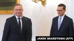 Poljski predsednik Andžej Duda i premijer Mateuš Moravijecki tokom konsultacija o formiranju nove vlade, Varšava, 24. oktobar 2023.
