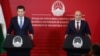 Kryminsitri bullgar, Kiril Petkov dhe ai maqedonas, Dimitar Kovaçevski gjatë konferencës së përbashkët për media më 18 janar në Shkup të Maqedonisë së Veriut. 