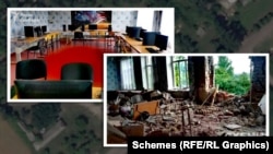 Imagini cu sala de calculatoare a școlii înainte și după ocupația rusă.