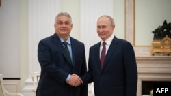 Premierul ungar Viktor Orban și președintele rus Vladimir Putin la Moscova. 5 iulie 2024