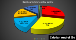 Sumele alocate de partide pentru campania online la alegerile parlamentare.