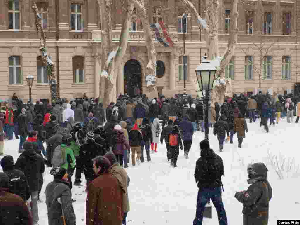 Zagreb - Demonstracije u znak protivljenja međunarodnom sporazumu o borbi protiv falsifikovanja ACTA, 11.02.2011. Foto: Građanska akcija