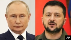 Ukrainanyň prezidenti Wolodymyr Zelenski (S) we Russiýanyň prezidenti Wladimir Putin. Arhiw suratlary