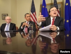 Barak Obama,Herman Van Rompuj i Žoze Manuel Barozo na sastanku 28. novembra 2011.