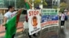 Туркменские активисты протестуют против правительства Туркменистана. Нью-Йорк, США, 30 сентября 2021 г.