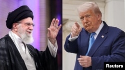 Colaj foto cu liderul suprem al Iranului, ayatollahul Ali Khamenei, și președintele american Donald Trump.