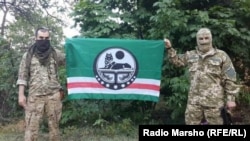 Шейх Мансуран цIарахчу нохчийн батальонан декъашхой Широкино-эвлахь, Донбасс. 2015-чу шеран Мангалан-бутт