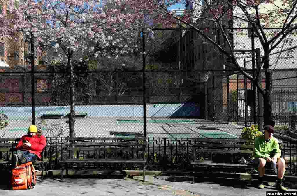 "Социальное дистанцирование" на практике в Hell's Kitchen Park в Нью-Йорке. 24 марта 2020 года.