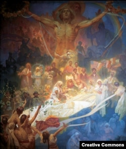Pictură gigantică din ciclul dedicat de Mucha istoriei slavilor