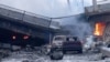 Разрушенный Путиловский мост в районе Донецкого аэропорта