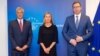 Presidenti i Kosovës, Hashim Thaçi, shefja për Politikë e BE-së Federica Mogherini dhe Presidenti serb, Aleksandar Vuçiq. Bruksel, 2017.