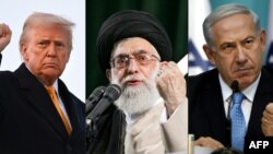 Președintele american Donald Trump (stânga), liderul suprem iranian ayatollahul Ali Khamenei (centru) și prim-ministrul israelian Benjamin Netanyahu - colaj